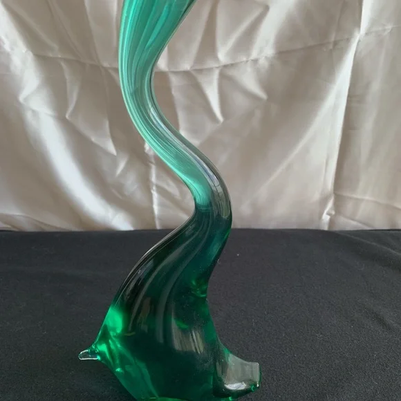 Handmade Vintage Teal Blue Vintage Glass Bird Sculpture